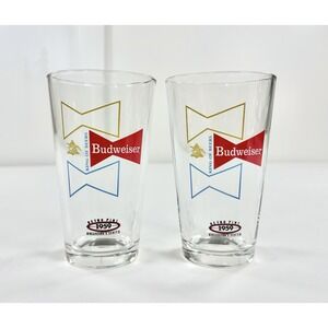 2 Vintage Budweiser 1959 Retro Pint Glasses Collector's Series Bowtie Logo 16oz